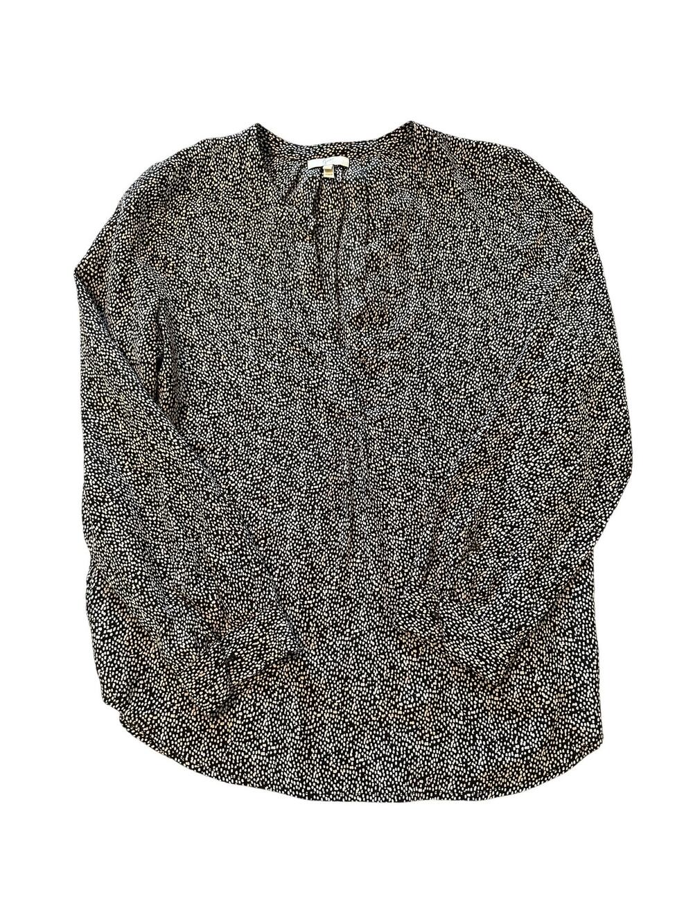Joie 100% Silk Blouse Large Black White Print Long Sleeve S